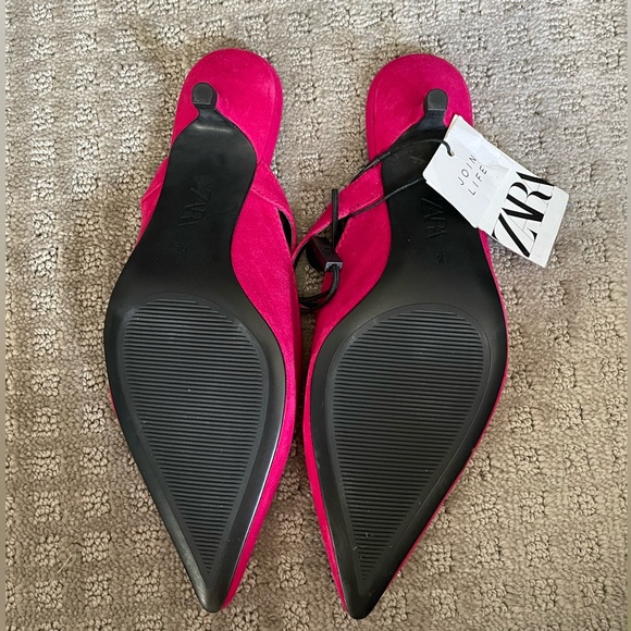 NWT Zara pink suede mules With Bejeweled Buckle - Picture 4 of 5